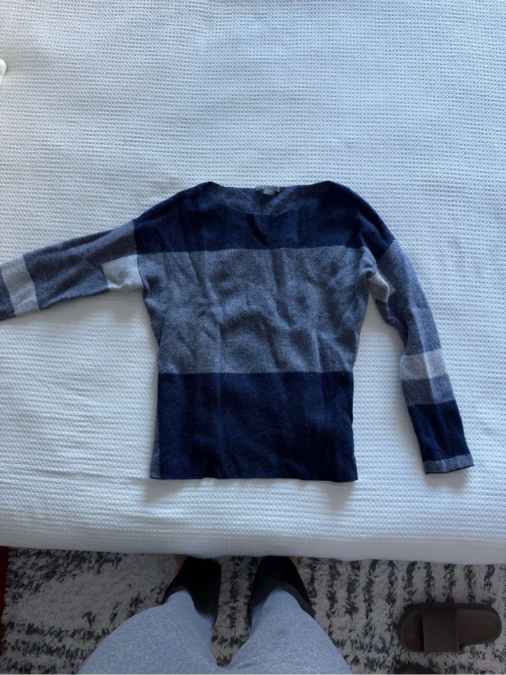 Vince Navy and Gray Stripe wool and Cashmere Sweater